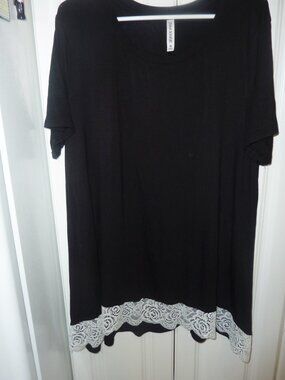 Brand New Zenana Signature Black Tunic with White Lace Hem Size 3X